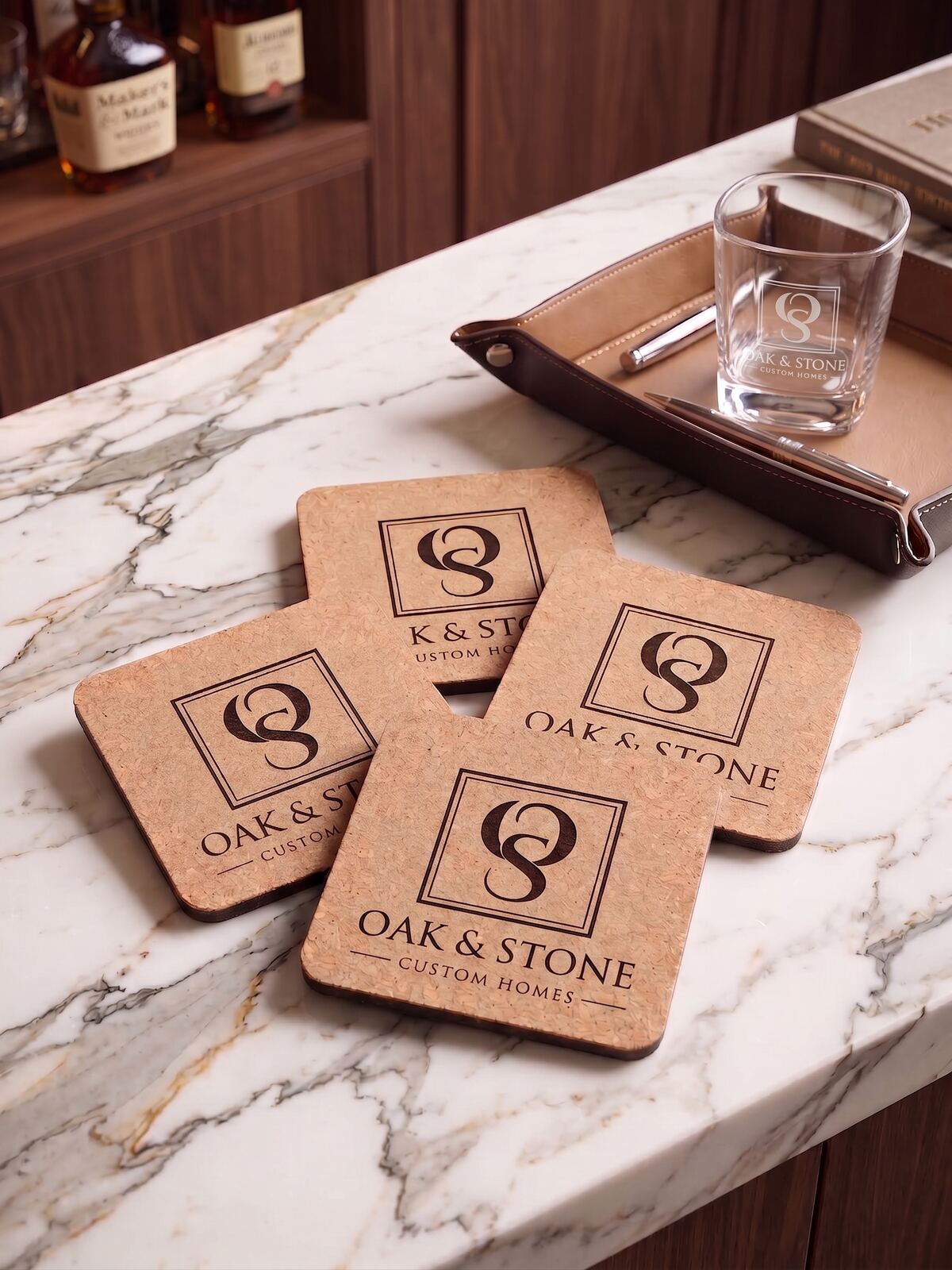 Personalized glass and coaster detail